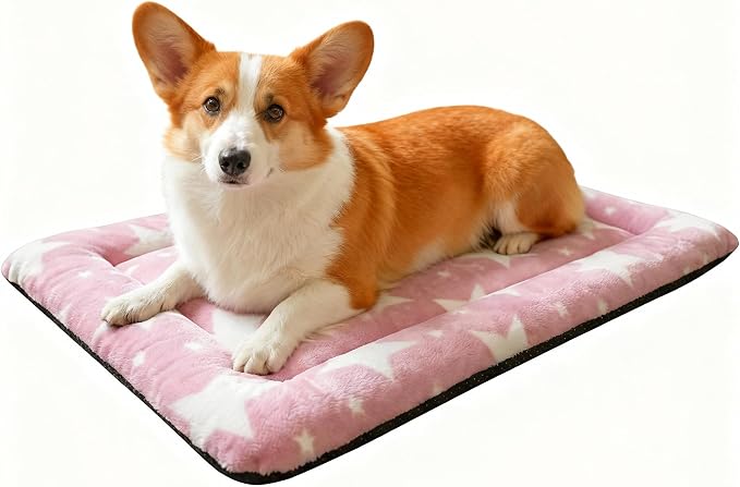 Washable Dog Bed Mat With Anti-Slip Bottom, Deluxe Plush Memory Foam Crate Pad & Waterproof Outdoor Kennel Mat For Dogs & Cats-Durable Crates Beds, Large Medium Small Puppy Size 24" x 18",pink by Unknown