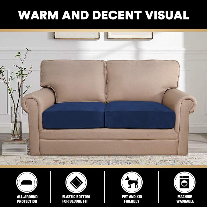 PrinceDeco Velvet Couch Cushion Cover Stretch Cushion Slipcover for Chair Loveseat Sofa Furniture Protector Seat Cushion Sofa Cover (Each Width Up to 29.5", Navy) - Image 3