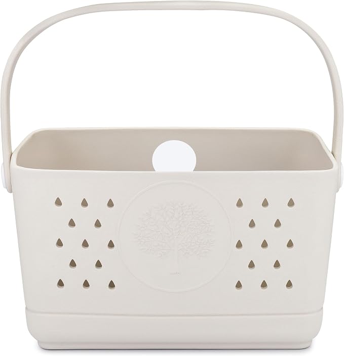 Parker Baby Co. Quick-Dry Bath Caddy Organizer with Handle - Snow, Large | BPA-free, food-grade shower caddy & bath organizer that stores toys and bath supplies in a sturdy, easy-carry handle design by ParkerBabyCo