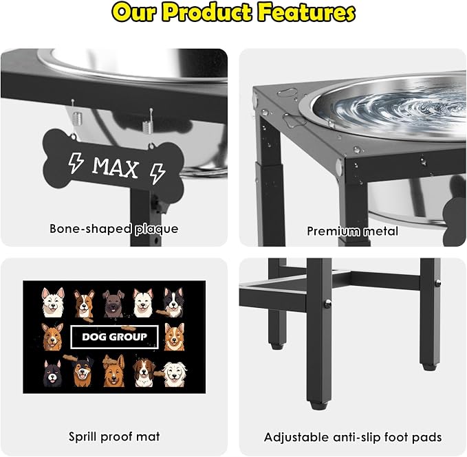 ADENGL 1.32 Gallon Elevated Dog Water Bowl for Large Dogs, 4-Height Adjustable (13–18'') Raised Stainless Steel Bowl with Spill-Proof Mat & Sturdy Metal Stand, Easy-Clean Feeder for Indoor/Outdoor Use - Image 5