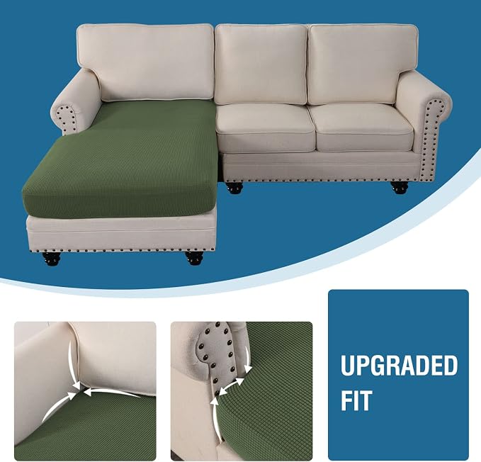 H.VERSAILTEX Sectional Couch Covers 1 Piece Chaise Slipcover L Shape Separate Cushion Couch Cover for Both Left/Right Sectional Couch (Seat Only: 1 Chaises, Bronze Green) - Image 6
