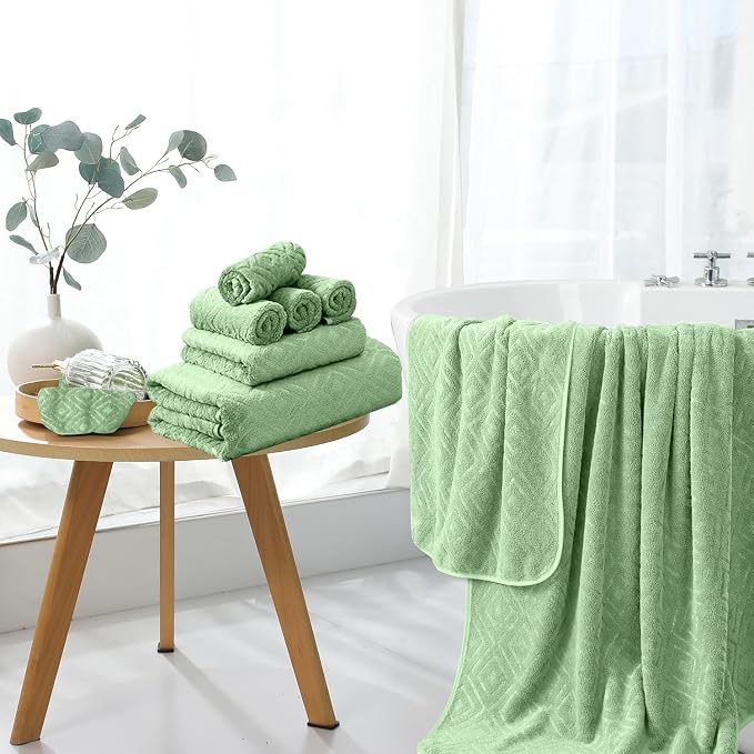 Bath Towel Set of 4 Extra Large Bath Sheet 35"x70" Oversized Bath Towel Soft Microfiber Bathroom Towel for Adults Highly Absorbent Quick Dry Towel Set for Bathroom,Hotel,Shower Towel Bath Sheet Green - Image 3