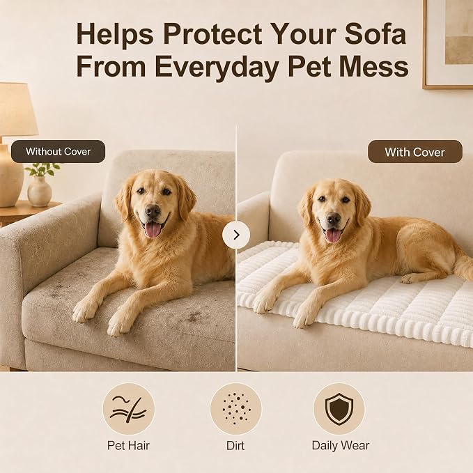 decorUhome Couch Cover for Dogs, Non Slip Fuzzy Thick Pet Sofa Protector | Pet Friendly, Machine Washable, Fits 3-Cushion Sofa, Protects Against Pet Hair & Daily Messes, White, 27.6" x 82.7" - Image 5