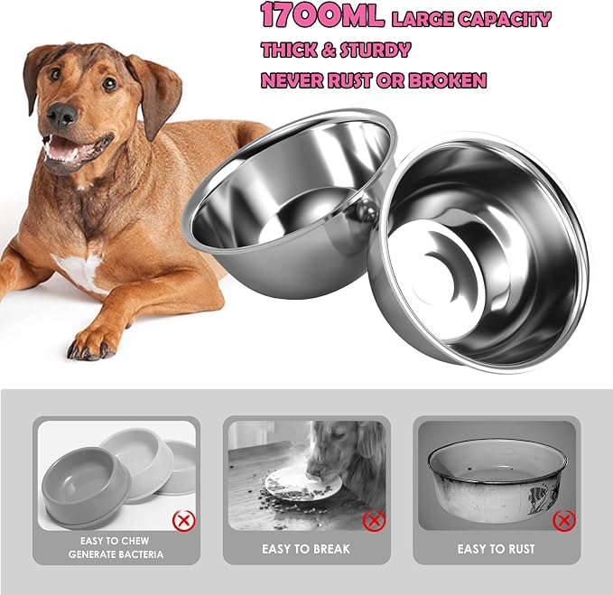 ADENGL Raised Dog Bowl Stand for Large Medium Dogs, Elevated Dog Bowls with Sprill Proof Mat &Two 58OZ Stainless Steel Bowls,Pink - Image 5