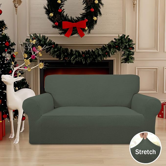 Easy-Going Stretch Loveseat Couch Covers Washable Olive Green | 1-Piece Loveseat Covers for 2 Cushion Couch Furniture Protector RV Sofa Slipcover Soft with Bottom for Kids Pets - Image 2