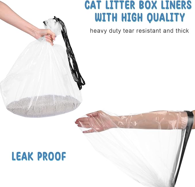 Tinlade 50 Count Jumbo Cat Litter Box Liners Large Drawstring Cat Litter Liners Bags Unscented Tear Resistant for Trash Waste to Keep Your Home Clean(39 x 22 Inch,Clear, Black) - Image 4