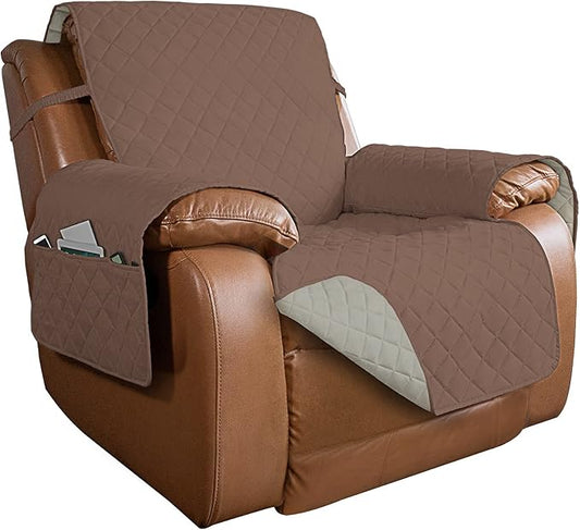 PureFit Reversible Recliner Chair Covers Couch Covers for Dogs, 28 in | Brown/Beige, Water Resistant Couch Protector, Washable Pet Couch Cover with Non Slip and Elastic Straps For Kids by PureFit