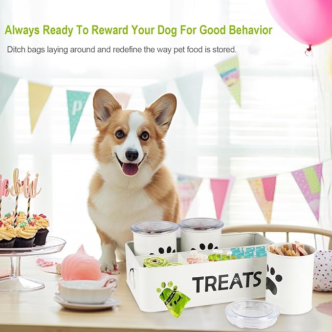 28oz Metal Dog Treat Container Set of 3,Dog Treat Jars with Airtight Lids,Cat Treat Jar,Dog Treat Canister for Countertop,Coated Galvanized Steel Dog Treats Station-White - Image 5