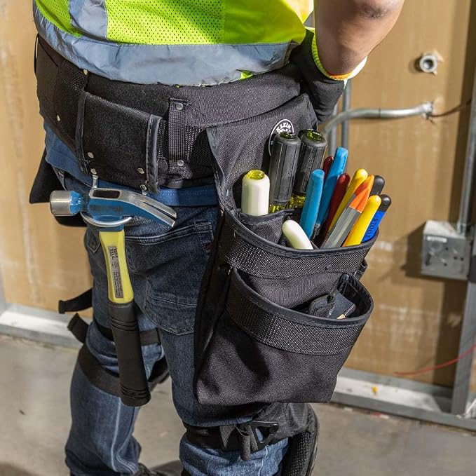 Klein Tools 5703 Tool Pouch, PowerLine Series Utility Pouch Fits Tool Belts up to 2.5-Inch, Strong Rivet Reinforced Stitching, 3-Pocket - Image 5