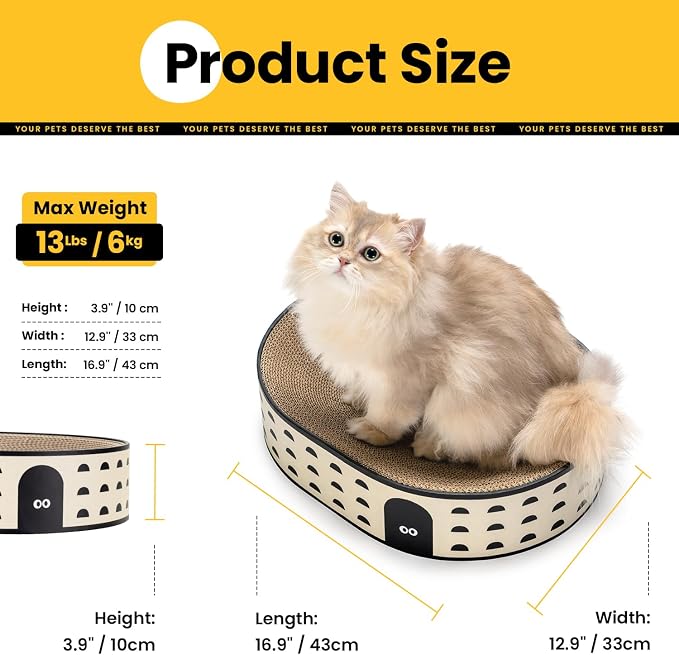 Conlun Oval Cat Scratcher Bed | Scratching Bowl Lounge for Kittens | Medium | Corrugated Cardboard Pad | Concave Shape | No Mess Enclosed Base | Serves as Couch Furniture Protector - Image 8