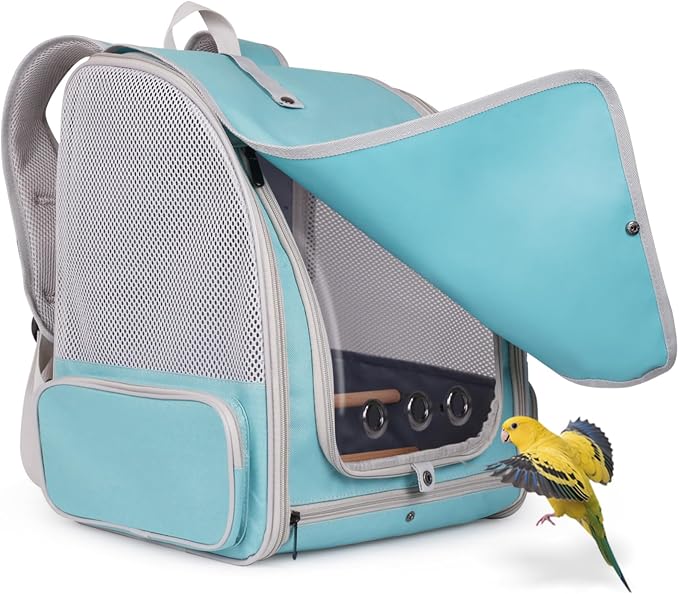 halinfer Bird Backpack Carrier Cage, Front Zipper Opening Portable Bird Travel Bag with Standing Perches and Metal Tray, Vented Carry Transport Carrier for Parakeet, Budgie, Conure, Cockatiel, Parrot - Image 4