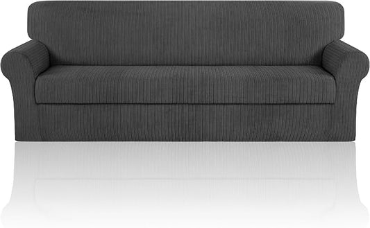 Oversized Sofa Cover Stretching Skid Resistance Couch Cover for Pets Washable, Thick and Durable Soft High Spandex Striped Pattern Sofa Covers (Oversized Sofa, Dark Gray) by ChengEase