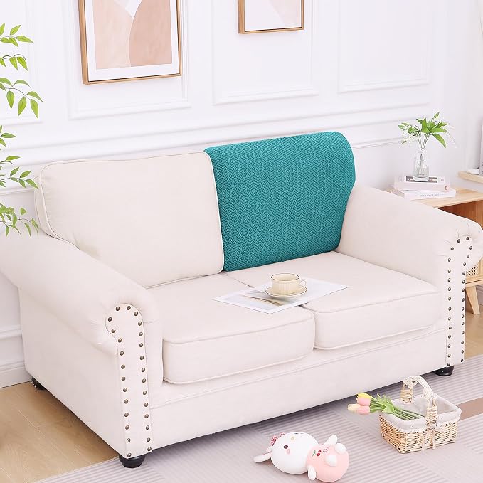 Smiry Waterproof Couch Cushion Covers, Non Slip Seat Cushion Covers | Stretch Jacquard Chaise Lounge Sofa Slipcover, Washable Elastic Furniture Protector for Pets, Back Cover L, Peacock Green - Image 5