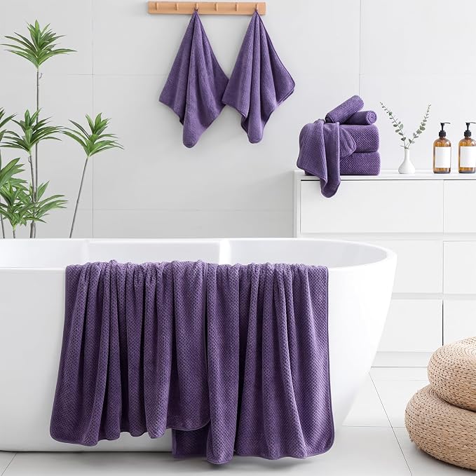 18 Piece Microfiber Bath Towels Set - 6 Bath Sheets,6 Hand Towels And 6 Washcloths,Soft Family Towels,Highly Absorbent Bathroom Towel,Quick Dry Shower Towel Luxury Towels For Hotel Spa Dorm-Purple - Image 6