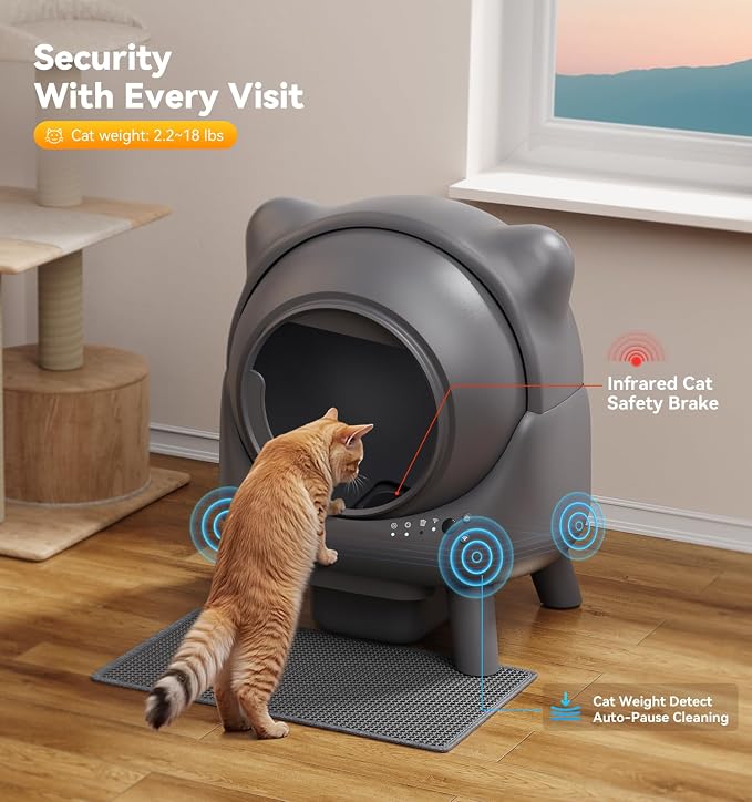 Automatic Litter Box, FEELNEEDY Self Cleaning Litter Box, Odor Control Robot, Cat Ears Design, 65L APP Real-Time Monitor, Cat Litter-Boxs for Multiple Cats, Safety Sensors, with 1 Trash Bag - Image 5