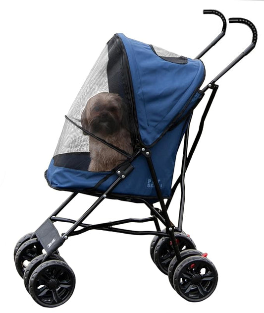 Pet Gear Travel Lite Plus Stroller, Compact, Easy Fold, No Assembly Required, Large Wheels for Cats and Dogs up to 15 pounds, Blue Oasis