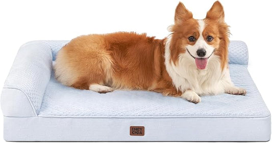 EHEYCIGA Large Dog Bed Memory Foam for Crate, Orthopedic Dog Bed Large Size Dogs with Washable Removable Cover, Waterproof Pet Sofa Couch with Nonskid Bottom, 35x22x6, Washblue by EHEYCIGA