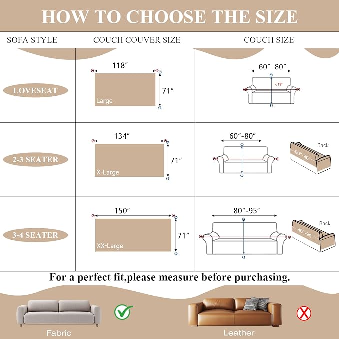 STACYPIK Botanical Floral Couch Cover for Pets Textured Beige Cream Patchwork Sofa Cover for 3 Cushion Couch with Tassels Dogs Couch Cover for Sectional Love Seat Protector for Living Room-71X134IN - Image 5