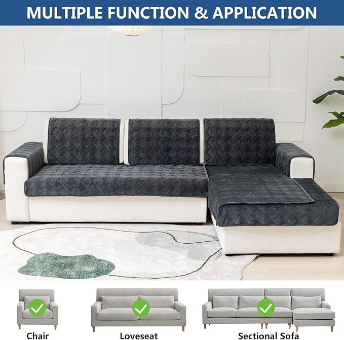 Eismodra Sectional Couch Covers,L Shape Sofa Slipcover Furniture Protector for Dogs Cats Pet Chaise Lounge 3 Cushion Couch Loveseat,Dark Gray 43 x 63 inches (Only 1 Piece) - Image 2