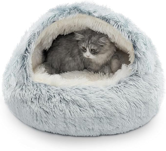 CATISM Cat Bed Hooded Cat Beds for Indoor Cats or Small Dogs | Warm Soft Plush Comfortable Removable Washable with Non-Slip Bottom by Petsfriend