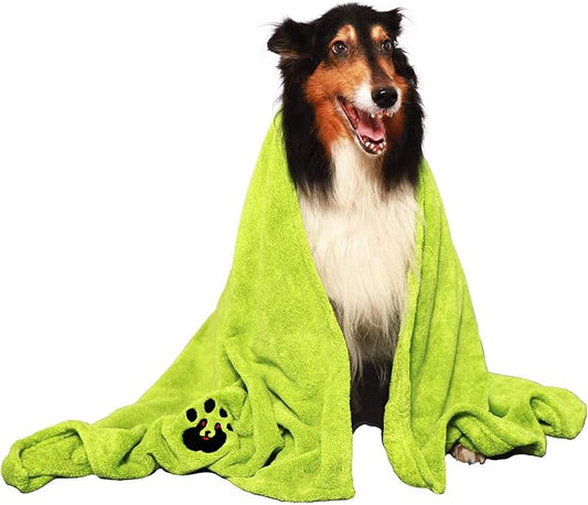 Dogvingpk Extra Large Dog Towel Super Absorbent Soft Quick Drying Microfiber Pet Bath Towels for Large & Medium Dogs (XL-55" * 36", Green) by Dogvingpk