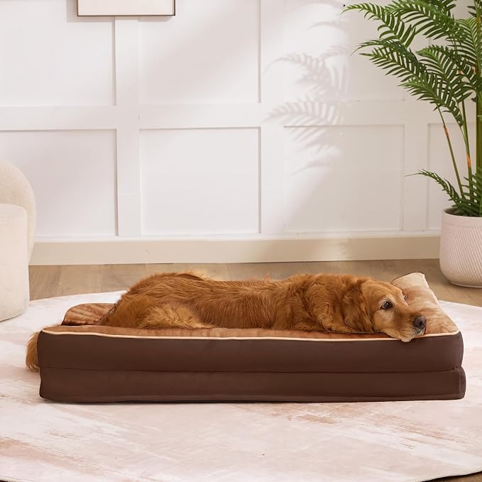 Dog Bed Large Sized Dogs, XXL Orthopedic Dog Bed for Large Dogs, Waterproof Pet Bed with Washable Removable Cover, L-Shaped Pet Couch with Portable Handle 48"x35"x7.5", Brown - Image 7