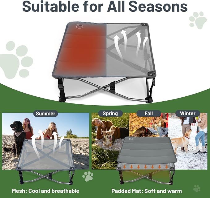 Timber Ridge Small Elevated Dog Bed, 3-in-1 Portable, Folding, and Raised with Removable Pad Mat, Cooling Design for Indoor and Outdoor Use, Grey - Image 4