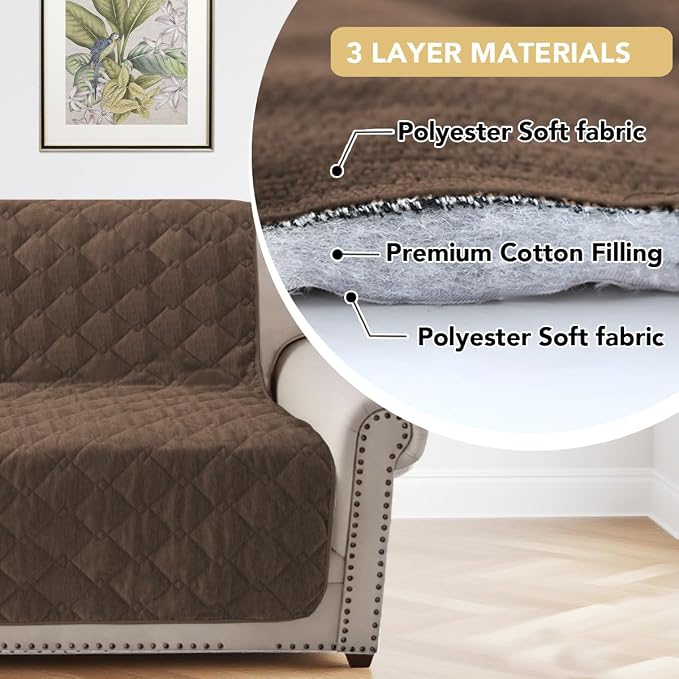 H.VERSAILTEX Couch Cover Chenille Pet Fuzzy Sofa Covers for 3 Cushion Couch and Bed Anti Slip Washable Sofa Slipcovers Soft Couch Protector Cover for Dogs Cats Kids(68" x 82", Coco Mocha) - Image 4