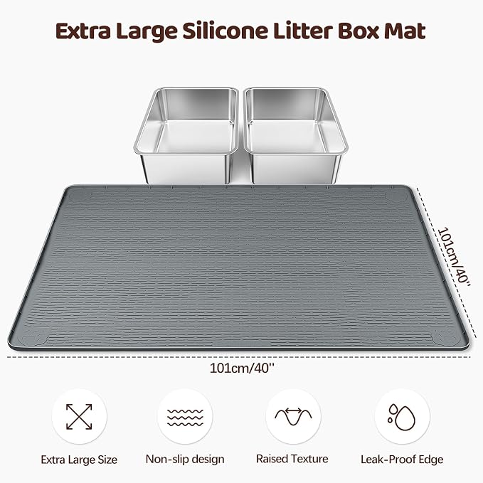 Silicone Cat Litter Mat for Litter Box 40”x40” Large Cat Mat, Dark Grey | Waterproof, Non-Slip, Leak-Proof Rug Mat with Lip, Easy to Clean, Extra Large Litter Catcher Mat for Floor - Image 3