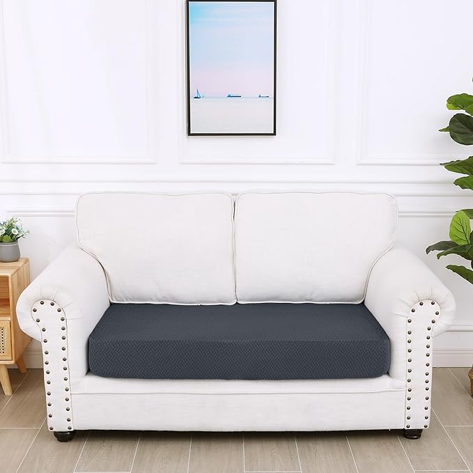 Smiry Waterproof Couch Cushion Covers, Non Slip Seat Cushion Covers | Stretch Jacquard Sectional Sofa Slipcover, Washable Elastic Furniture Protector for Pets, Kid, Medium, Dark Grey - Image 5