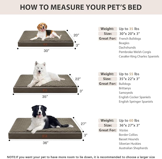 WNPETHOME Orthopedic Waterproof Dog Bed Medium for Comfy Sleeping | Washable Medium Pet Bed with Removable Cover, Multi-Needle Quilting Dogs Crate Bed Dark Green 30x20 Inch - Image 5