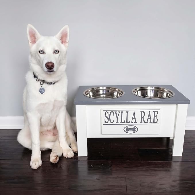 Elevated Dog Bowls for Large Dogs, Personalized Food Stand for Large Breed | Farmhouse Style, Elevated Wood Stand, Storage Container, Stainless Steel Bowls, Raised Anti-Slip Feeder, Made in USA - Image 3