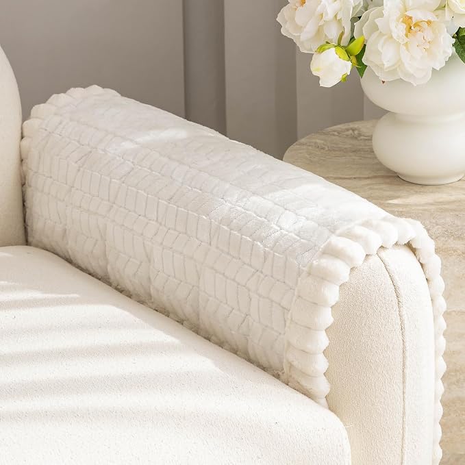 Thick Couch Arm Covers for Sofa (27.6"x27.6",White) | Couch Armrest and Backrest Cover, Machine Washable，Non Slip Sofa Cover, Flannel Dog Pet Friendly Couch Covers Protector by TIANXINBAOBEI