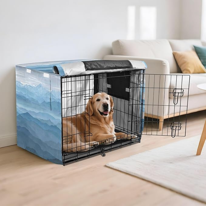 Dog Crate Cover Kennel Cover for Dog Cages Breathable for Wire Cage Indoor Outdoor Grey and Blue Mountains - Image 6