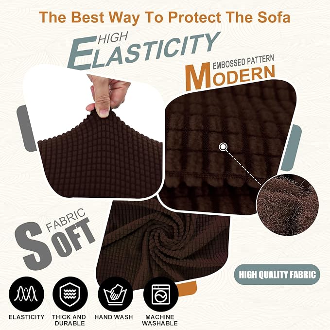 Stretch Couch Covers for Sofa Washable, Large, Chocolate | 3seat sofa covers for 3 cushion couch, Furniture Protector Couch Slipcover cubre sillones para sala for Kids, Dogs - Image 6