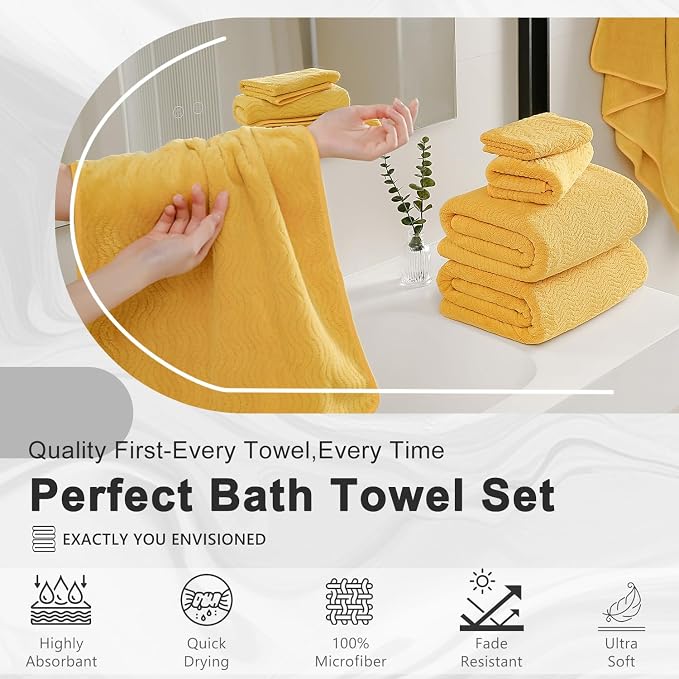 4 Piece Extra Large Bath Towel 35"x70" Oversized Bath Sheet Bath Towel Set for Bathroom Ultra Soft Cozy Highly Absorbent Quick Dry Bathroom Towel for Spa Gym Hotel,Shower Towel for Daily Use,Yellow - Image 4