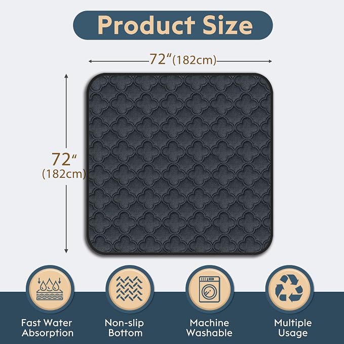 FunFurry Washable Pee Pads for Dogs - 1 Pack Reusable Pee Pads，Waterproof Puppy Pads，Pet Training Pads，Super Absorbent with Dog Paw Shape Non-Slip Backing (Dark Grey, 72" X 72" - 1 Pack) - Image 2
