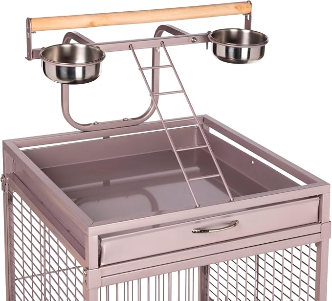 Prevue Pet Playtop Bird Cage - Medium Steel Bird Cage with Integrated Playtop, Rolling Stand, Seed Guards, and Perches, Ideal for Conures and Cockatiels - Blush Finish - Image 7