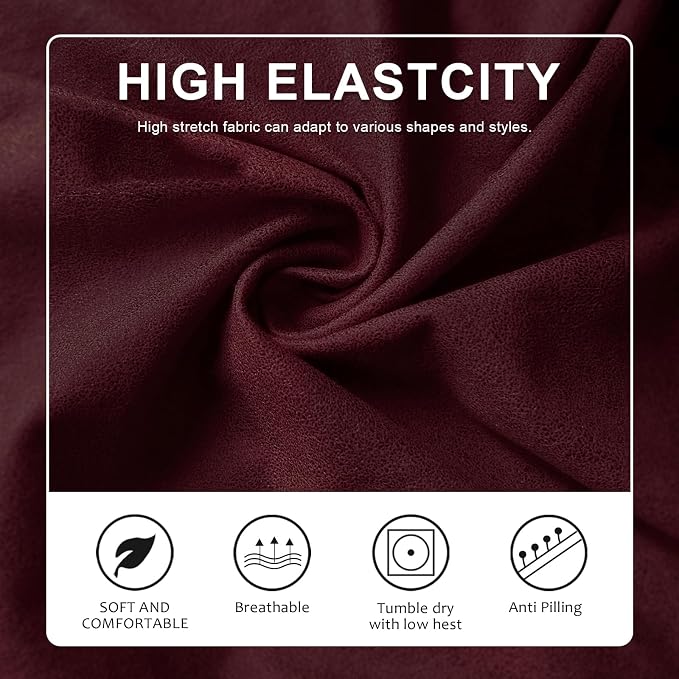 molasofa Leather Look Couch Cushion Covers, Stretch Sofa Cushion Covers for Sectional Armchair Loveseat Protector,Replacement Seat Cushion Slipcovers, Machine Washable (3 Cushion Sofa, Red) - Image 5