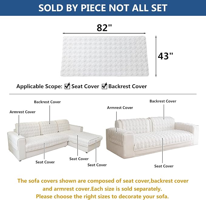 Eismodra Sectional Couch Covers,L Shape Sofa Slipcover Furniture Protector for Dogs Cats Pet Chaise Lounge 3 Cushion Couch Loveseat,White 43 x 82 inches (Only 1 Piece) - Image 5