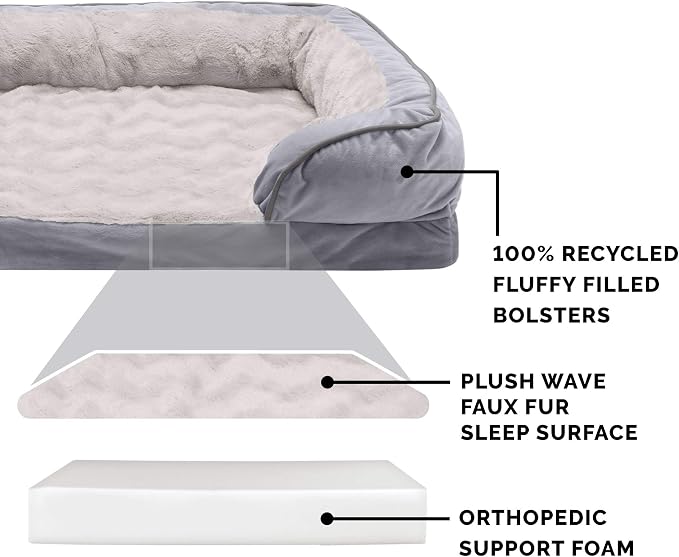Furhaven Orthopedic Dog Bed for Large Dogs w/ Removable Bolsters & Washable Cover, For Dogs Up to 125 lbs - Plush & Velvet Waves Perfect Comfort Sofa - Granite Gray, Jumbo Plus/XXL - Image 5