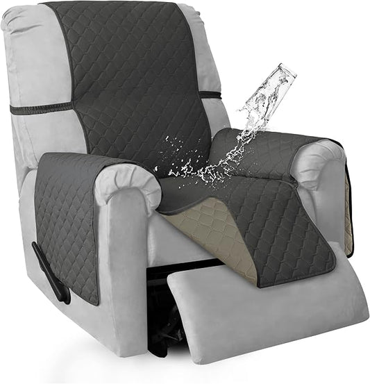 ISSUNTEX Double Protection 100% Waterproof Recliner Covers for Living Room, Reversible Furniture Protector Recliner Couch Sofa Slipcover for Dogs, Pets, Kids (Recliner, Dark Gray/Beige) by ISSUNTEX