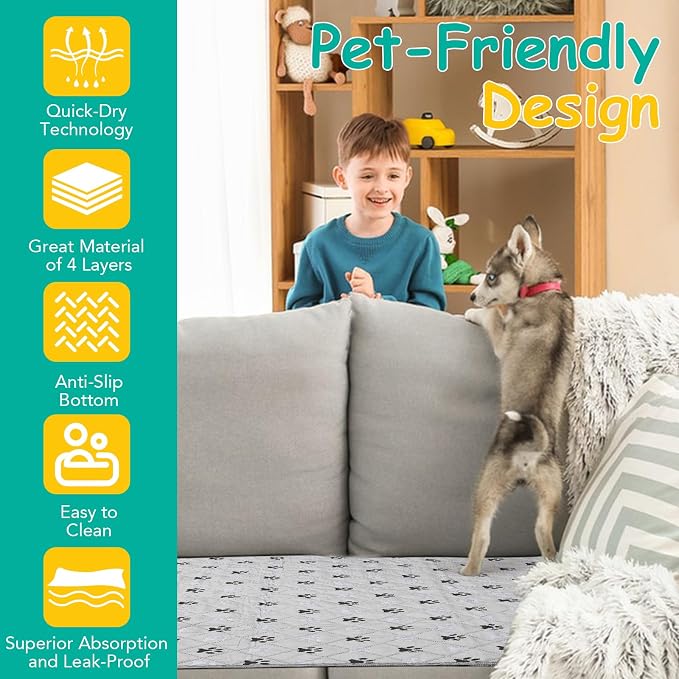 FURWEY 2 Pack Extra Large 72"X72" Washable Pee Pads for Dogs Super Absorbent Dog Training Pads Non-Slip Waterproof Pet Training Pads Mats Whelping Pads for Dogs Cats Puppy - Image 7