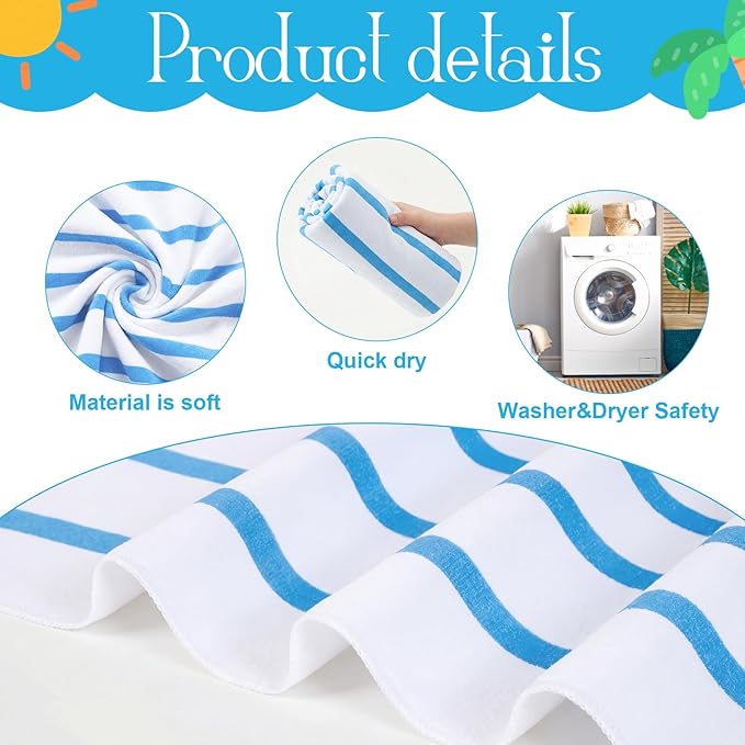 EBOOT 10 Pack Oversized Beach Towel Set Extra Large Pool Towels Microfiber Quick Dry Swim Blanket for Adult Women Men Face Hand Body Bath Travel Pool (Mixed Color,36 x 72 Inch,Classic Stripe) - Image 3