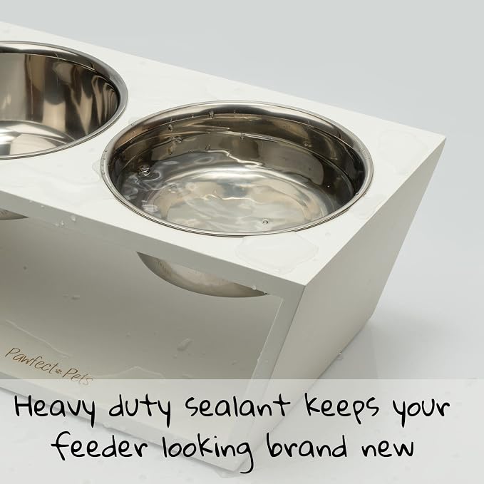Pawfect Pets Elevated Dog Bowl Stand- 7" Raised Dog Bowl for Medium Dogs. Pet Feeder with Four Stainless Steel Bowls (White) - Image 3