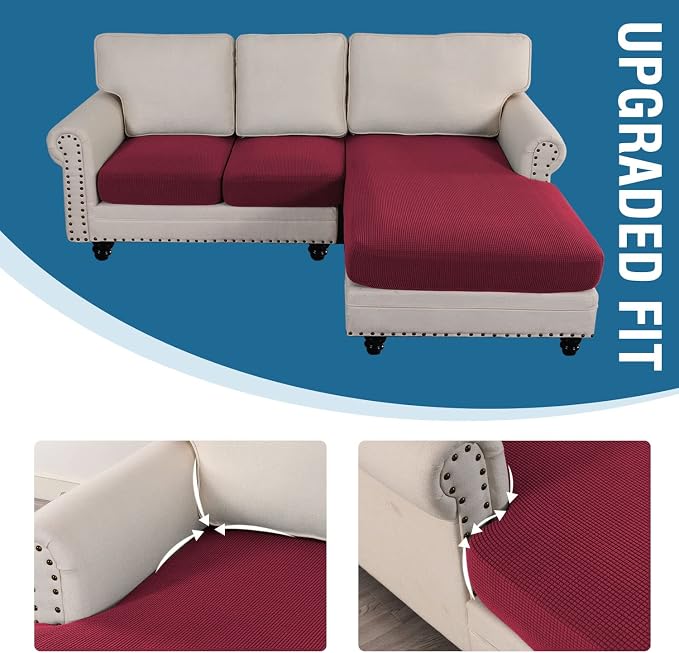 H.VERSAILTEX Sectional Couch Covers 3 Pieces Sofa Seat Cushion Covers L Shape Separate Cushion Couch Chaise Cover for Both Left/Right Sectional Couch (Seat Only: 1 Chaise + 2 Sofa, Burgundy) - Image 7
