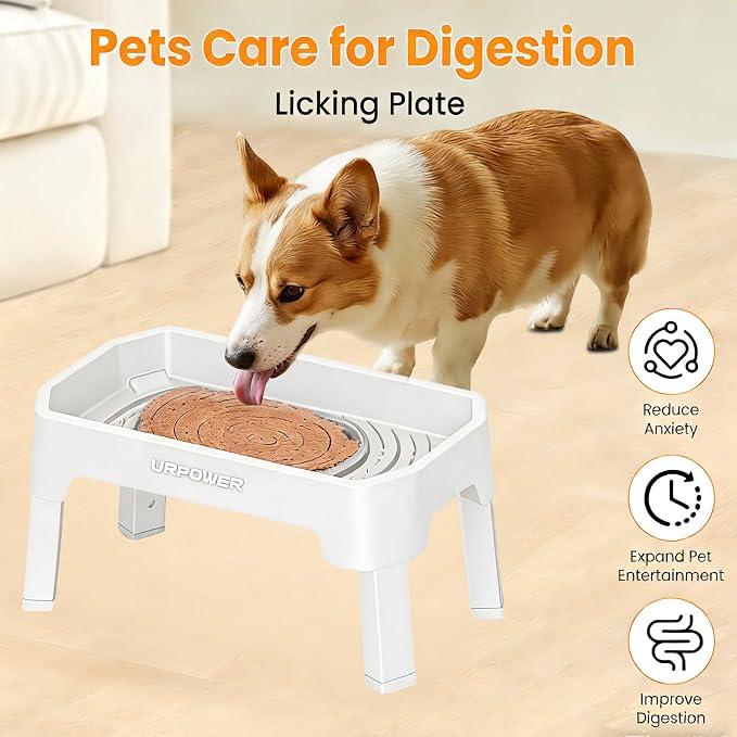 URPOWER Elevated Dog Bowls, 3-in-1 Double Deck Raised Dog Bowl Stand | 4 Height Adjustable Raised Stand with 2 Stainless Steel Food Bowls & Licking Plate for Small, Medium & Large Dogs - Image 5