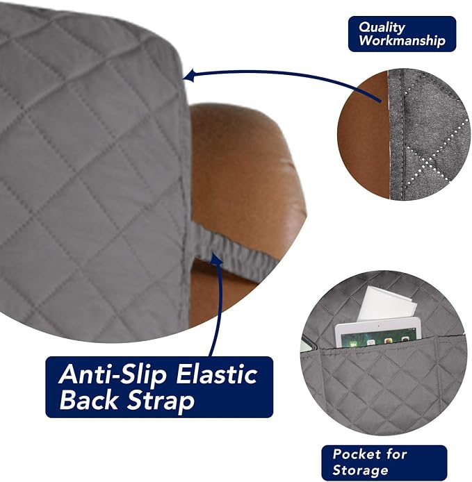 PureFit Reversible Recliner Chair Covers Couch Covers for Dogs, 28 in | Gray/Light Gray, Water Resistant Couch Protector, Washable Pet Couch Cover with Non Slip and Elastic Straps For Kids - Image 3