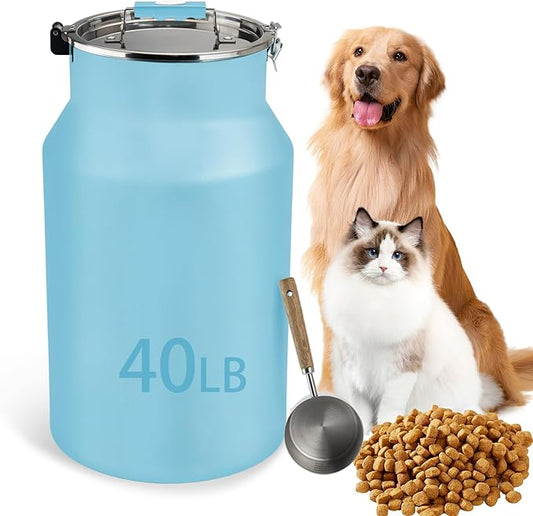 Dog-Cat Food Storage Container 40 lb/38 Qt Large Pet Food Bin with Airtight Lid, 304 Stainless Steel Construction & Scoop Included, Durable Metal Dog Food Storage for Dogs & Cats, Blue by SSyang