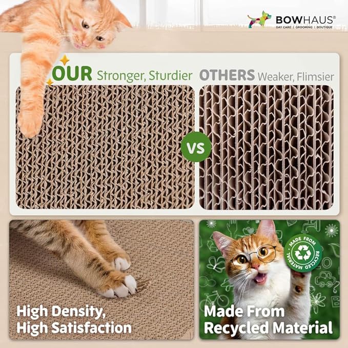 BOWHAUS 3 in 1 Cat Scratch Board, Cat Scratcher Lounger for Indoor Cat, Cardboard Cat Scratcher, Durable & Long-Lasting Infinity Cat Scratcher, Reversible Scratching Pads for Protecting Furniture - Image 3